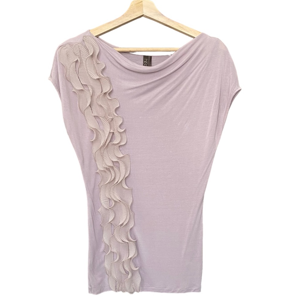 KISCHE Pale Dusty Pink Cap Sleeve Blouse Top with Ruffle Detail, Size Small